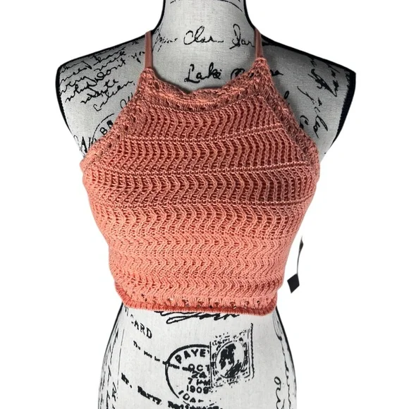 Hollister Crochet Knit Halter Crop Top in Coral Size S - Picture 1 of 4